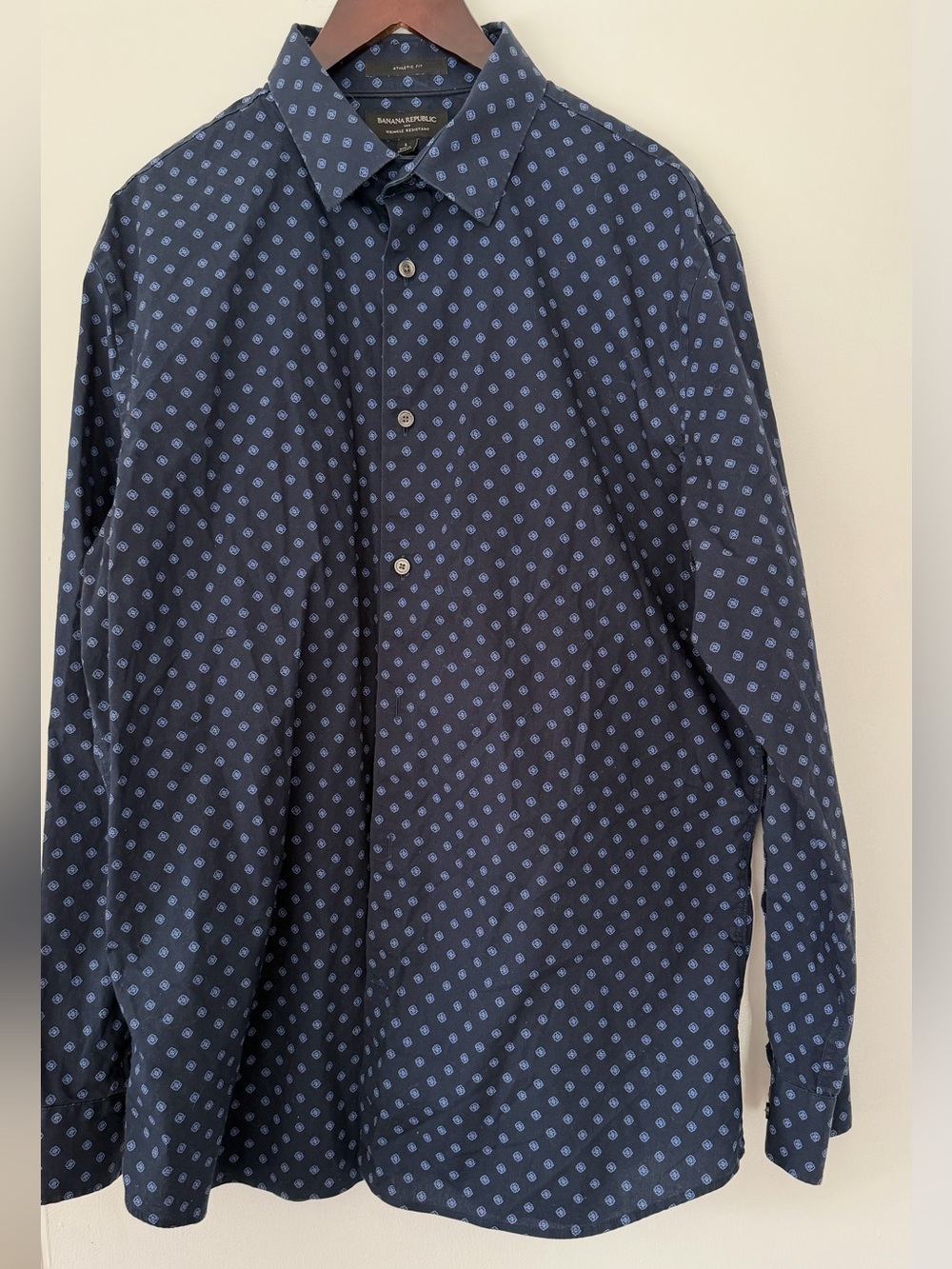 Banana Republic Navy Button-Down Shirt with Light Blue Medallion Print